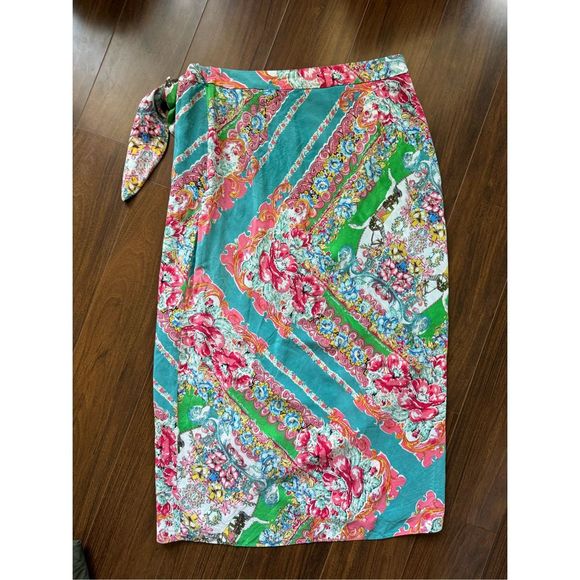 Maeve Anthropologie 14 Bette Silk Turquoise Wrap Skirt - Picture 4 of 6